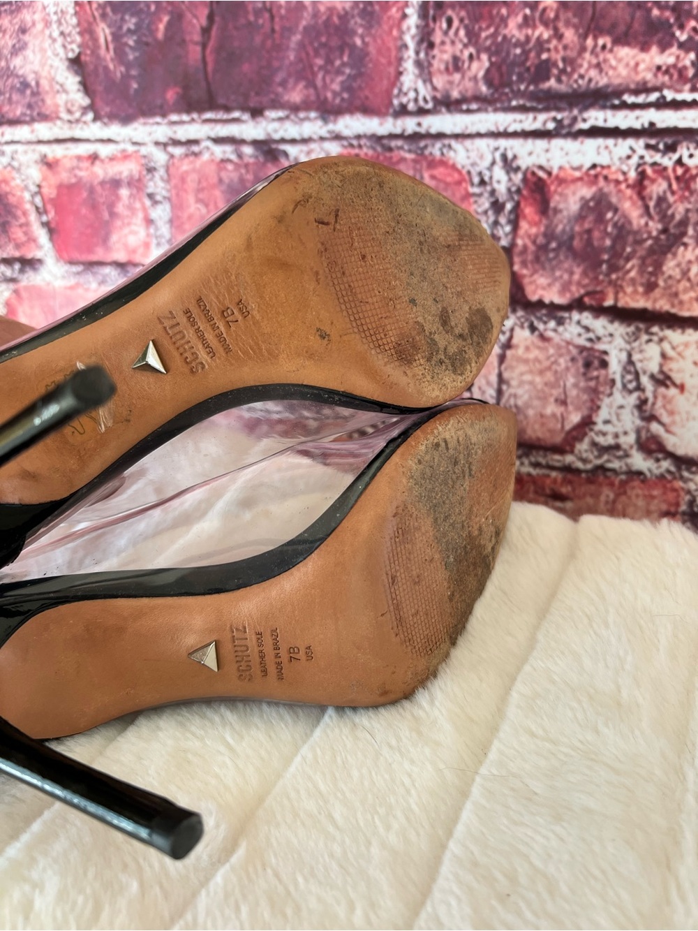 SCHUTZ Cendi Transparent Clear & Black Patent Leather Pointed Toe Pumps - Picture 7 of 9